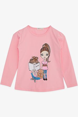 Breeze Kız Çocuk Uzun Kollu Tişört Kız Bakılı 4-9 Yaş, Pembe