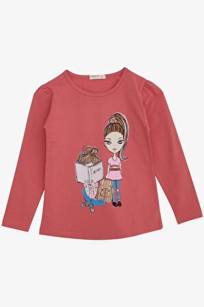 Breeze Kız Çocuk Uzun Kollu Tişört Kız Bakılı 4-9 Yaş, Gülkurusu