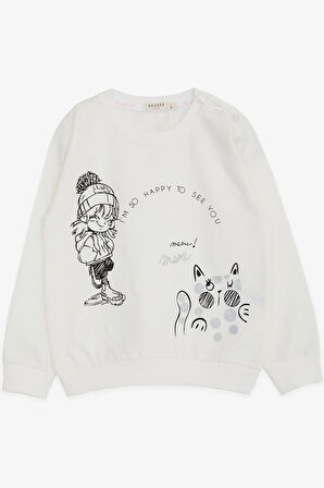 Breeze Kız Çocuk Sweatshirt Mutlu Kız Baskılı 1.5-5 Yaş, Ekru