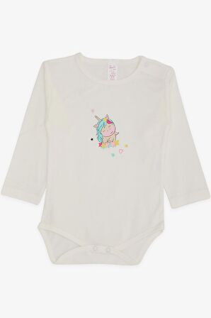 Breeze Kız Bebek Çıtçıtlı Body Unıcorn Baskılı 9 Ay-3 Yaş, Ekru