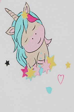 Breeze Kız Bebek Çıtçıtlı Body Unıcorn Baskılı 9 Ay-3 Yaş, Ekru