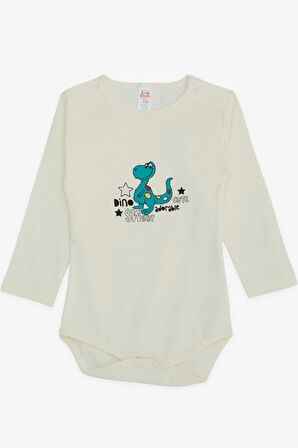 Breeze Erkek Bebek Çıtçıtlı Body Sevimli Dinozor Baskılı 9 Ay-3 Yaş, Ekru