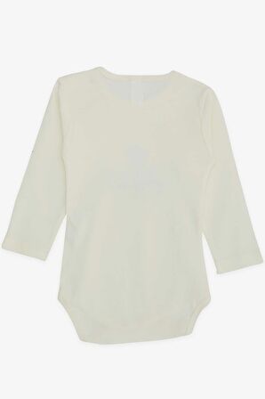 Breeze Erkek Bebek Çıtçıtlı Body Sevimli Dinozor Baskılı 9 Ay-3 Yaş, Ekru
