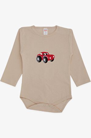 Breeze Erkek Bebek Çıtçıtlı Body Araba Baskılı 9 Ay-3 Yaş, Bej