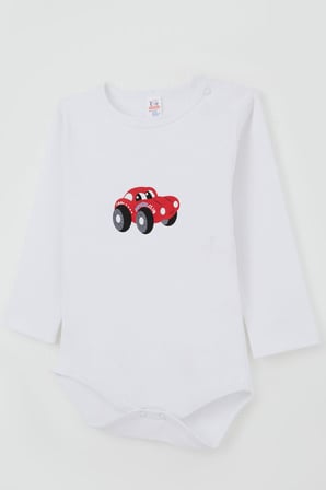 Breeze Erkek Bebek Çıtçıtlı Body Araba Baskılı 9 Ay-3 Yaş, Beyaz