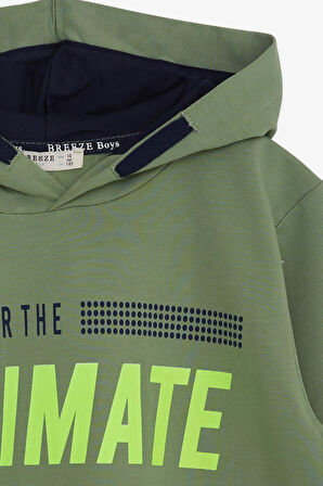 Breeze Erkek Çocuk Sweatshirt Kapüşonlu Yazı Baskılı 8-14 Yaş, Mint Yeşili