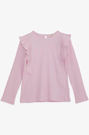 Breeze Kız Çocuk Uzun Kollu Bluz Fırfırlı 4-8 Yaş, Pembe