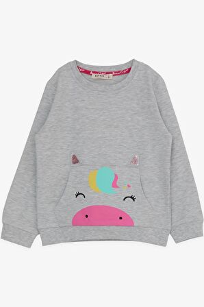 Breeze Kız Çocuk Eşofman Takımı Unicorn Baskılı 1-4 Yaş, Açık Gri Melanj