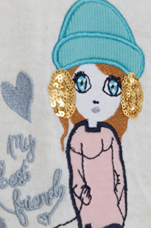 Breeze Kız Çocuk Triko Kazak Pullu Nakışlı Kız Baskılı 1.5-5 Yaş, Ekru