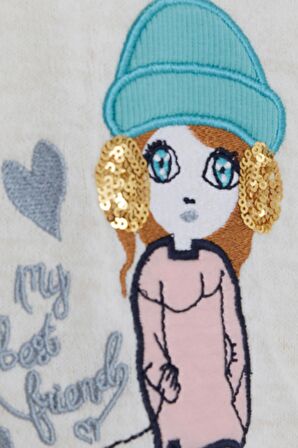 Breeze Kız Çocuk Triko Kazak Pullu Nakışlı Kız Baskılı 1.5-5 Yaş, Ekru