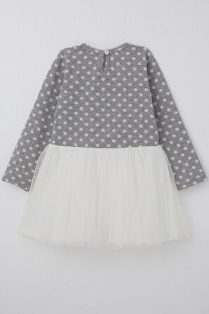 Breeze Kız Çocuk Uzun Kollu Elbise Tüllü Fiyonklu 1.5-5 Yaş, Açık Gri Melanj