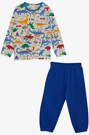 Breeze Erkek Bebek Pijama Takımı Dinozor Desenli 9 Ay-3 Yaş, Krem