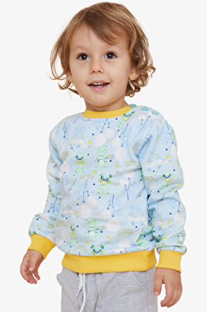 Breeze Erkek Çocuk Sweatshirt Neşeli Ayıcık Desenli 1.5-5 Yaş, Açık Mavi