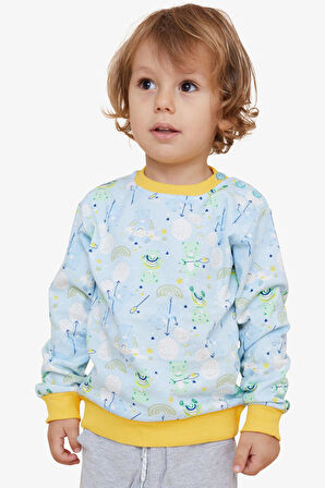 Breeze Erkek Çocuk Sweatshirt Neşeli Ayıcık Desenli 1.5-5 Yaş, Açık Mavi