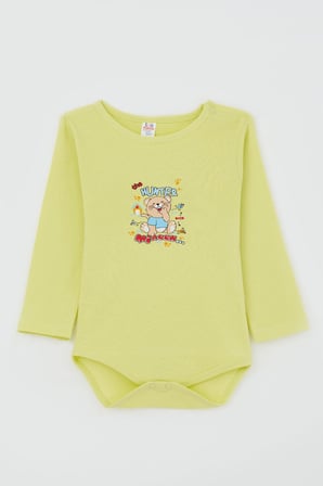 Breeze Erkek Bebek Çıtçıtlı Body Avcı Kedicik Baskılı 9 Ay-3 Yaş, Fıstık Yeşili