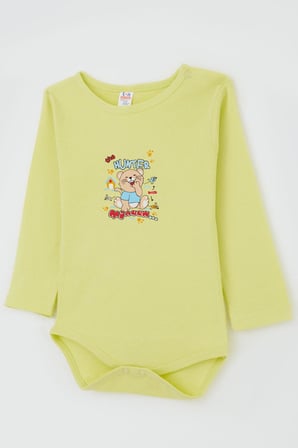 Breeze Erkek Bebek Çıtçıtlı Body Avcı Kedicik Baskılı 9 Ay-3 Yaş, Fıstık Yeşili