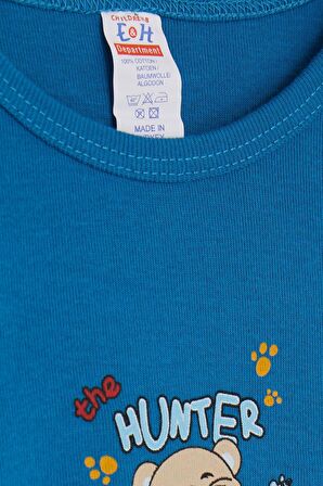 Breeze Erkek Bebek Çıtçıtlı Body Avcı Kedicik Baskılı 9 Ay-3 Yaş, İndigo