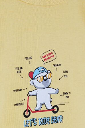 Breeze Erkek Bebek Çıtçıtlı Body Gözlüklü Ayıcık Baskılı 9 Ay-3 Yaş, Sarı