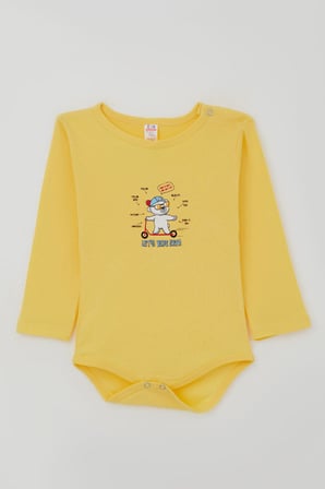 Breeze Erkek Bebek Çıtçıtlı Body Gözlüklü Ayıcık Baskılı 9 Ay-3 Yaş, Sarı