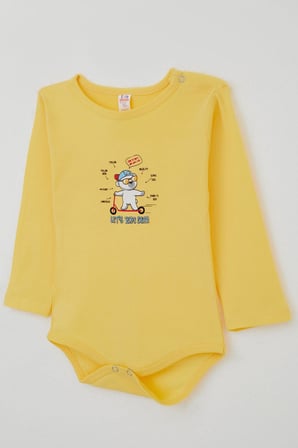 Breeze Erkek Bebek Çıtçıtlı Body Gözlüklü Ayıcık Baskılı 9 Ay-3 Yaş, Sarı
