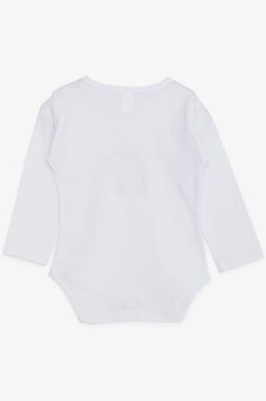 Breeze Erkek Bebek Çıtçıtlı Zıbın Body Gözlüklü Ayıcık Baskılı 9 Ay-3 Yaş, Beyaz
