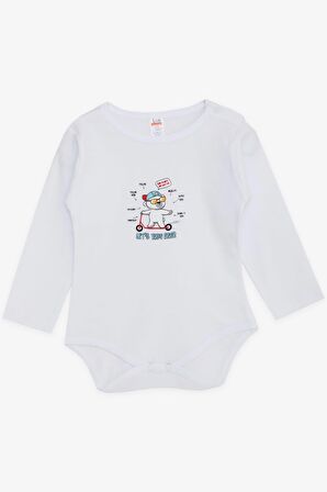 Breeze Erkek Bebek Çıtçıtlı Zıbın Body Gözlüklü Ayıcık Baskılı 9 Ay-3 Yaş, Beyaz