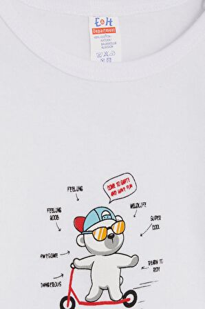 Breeze Erkek Bebek Çıtçıtlı Zıbın Body Gözlüklü Ayıcık Baskılı 9 Ay-3 Yaş, Beyaz