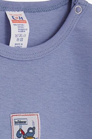 Breeze Erkek Bebek Çıtçıtlı Zıbın Body İş Makinesi Baskılı 9 Ay-3 Yaş, Lila