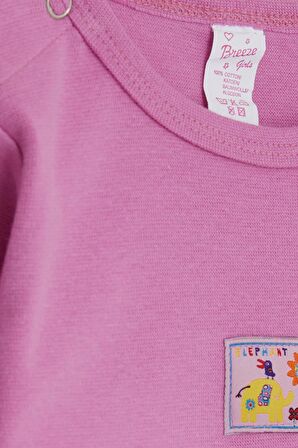 Breeze Kız Bebek Çıtçıtlı Zıbın Body Dostluk Temalı Fil Baskılı 9 Ay-3 Yaş, Pembe