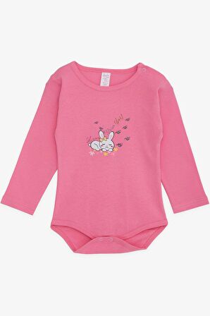 Breeze Kız Bebek Çıtçıtlı Zıbın Body Uyuyan Tavşancık Baskılı 9 Ay-3 Yaş, Pembe