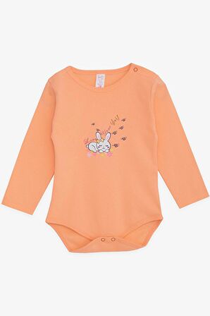Breeze Kız Bebek Çıtçıtlı Zıbın Body Uyuyan Tavşancık Baskılı 9 Ay-3 Yaş, Somon