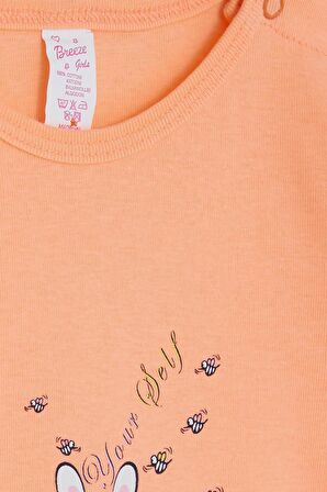 Breeze Kız Bebek Çıtçıtlı Zıbın Body Uyuyan Tavşancık Baskılı 9 Ay-3 Yaş, Somon