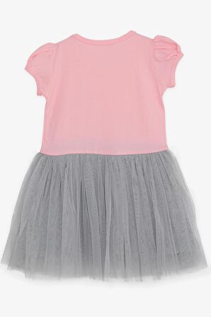 Breeze Kız Çocuk Elbise Unicorn Baskılı Tüllü Fiyonklu 3-8 Yaş, Pembe