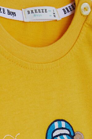 Breeze Erkek Bebek Uzun Kollu Tişört Ayıcık Baskılı Yazı Nakışlı 9 Ay-3 Yaş, Sarı