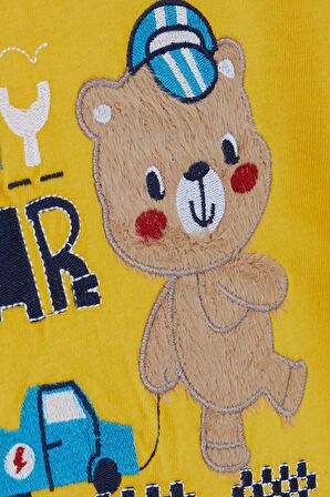 Breeze Erkek Bebek Uzun Kollu Tişört Ayıcık Baskılı Yazı Nakışlı 9 Ay-3 Yaş, Sarı