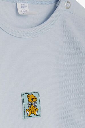 Breeze Erkek Bebek Çıtçıtlı Zıbın Body Papyonlu Ayıcık Baskılı 9 Ay-3 Yaş, Açık Mavi