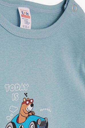 Breeze Erkek Bebek Çıtçıtlı Zıbın Body Havalı Ayıcık Baskılı 9 Ay-3 Yaş, Petrol Mavisi