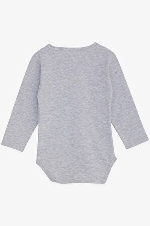 Breeze Erkek Bebek Çıtçıtlı Zıbın Body Maymuncuk Baskılı 9 Ay-3 Yaş, Açık Gri Melanj