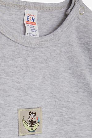 Breeze Erkek Bebek Çıtçıtlı Zıbın Body Maymuncuk Baskılı 9 Ay-3 Yaş, Açık Gri Melanj