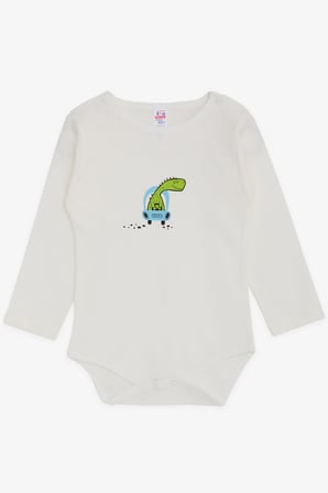 Breeze Erkek Bebek Çıtçıtlı Zıbın Body Dinozor Baskılı 9 Ay-3 Yaş, Ekru
