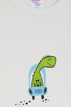 Breeze Erkek Bebek Çıtçıtlı Zıbın Body Dinozor Baskılı 9 Ay-3 Yaş, Ekru