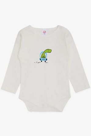 Breeze Erkek Bebek Çıtçıtlı Zıbın Body Dinozor Baskılı 9 Ay-3 Yaş, Ekru