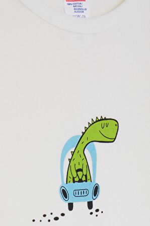 Breeze Erkek Bebek Çıtçıtlı Zıbın Body Dinozor Baskılı 9 Ay-3 Yaş, Ekru