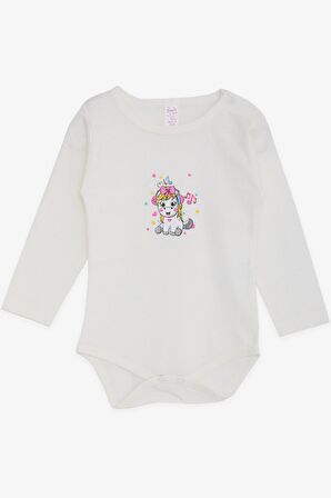 Breeze Kız Bebek Çıtçıtlı Zıbın Body Neşeli Unıcorn Baskılı 9 Ay-3 Yaş, Ekru
