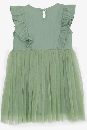 Breeze Kız Çocuk Elbise Tüllü Fırfırlı 3-8 Yaş, Mint Yeşili