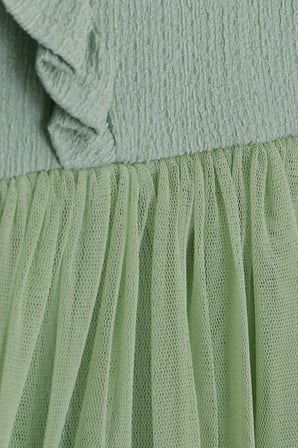 Breeze Kız Çocuk Elbise Tüllü Fırfırlı 3-8 Yaş, Mint Yeşili