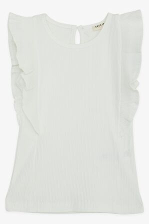 Breeze Kız Çocuk Tişört Frfırlı Düğmeli 7-12 Yaş, Ekru