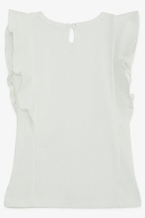 Breeze Kız Çocuk Tişört Frfırlı Düğmeli 7-12 Yaş, Ekru