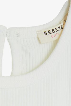 Breeze Kız Çocuk Tişört Frfırlı Düğmeli 7-12 Yaş, Ekru