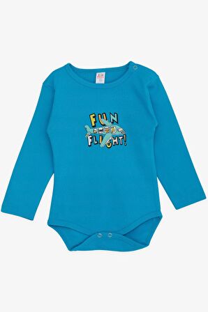 Breeze Erkek Bebek Çıtçıtlı Zıbın Body Pilot Hayvancıklar Baskılı 9 Ay-3 Yaş, Mavi